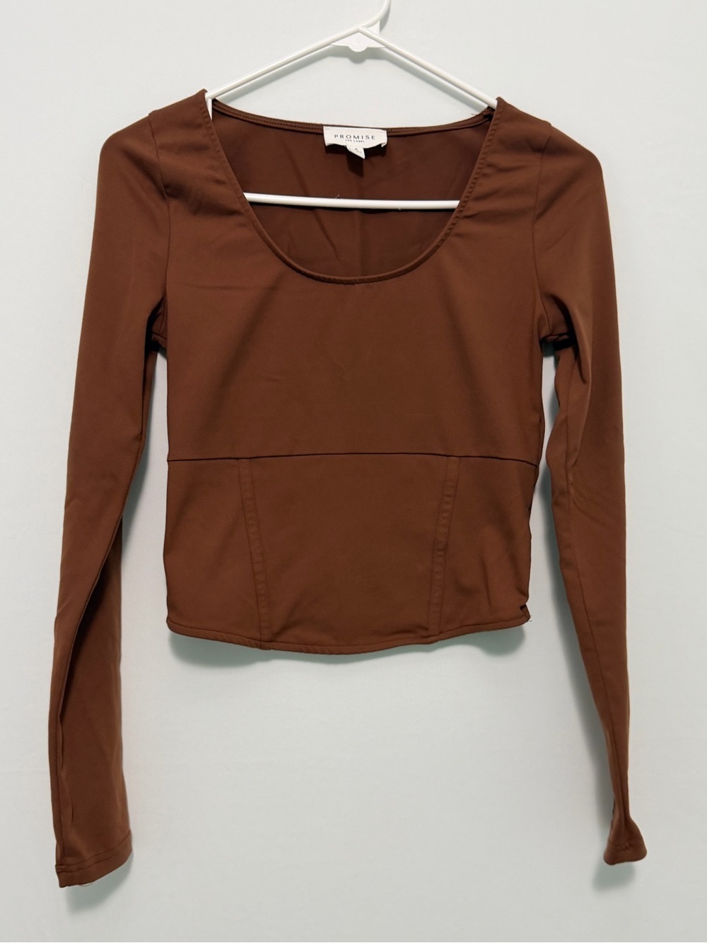 Promise the Label Lifted Fit Corset-Detail Long-Sleeve brown Top Small - Picture 3 of 12